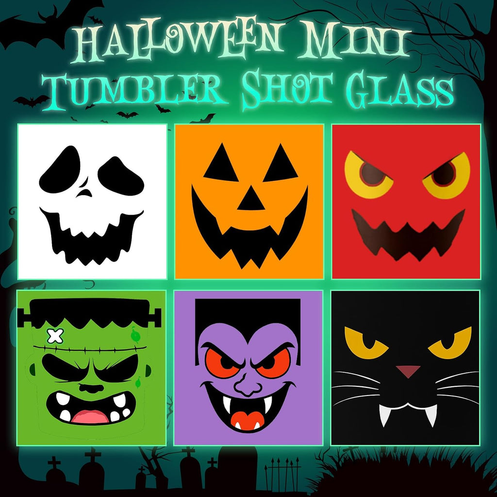 6 Pack 3 Oz Halloween Shot Glasses Mini Tumblers with Straw and Lid