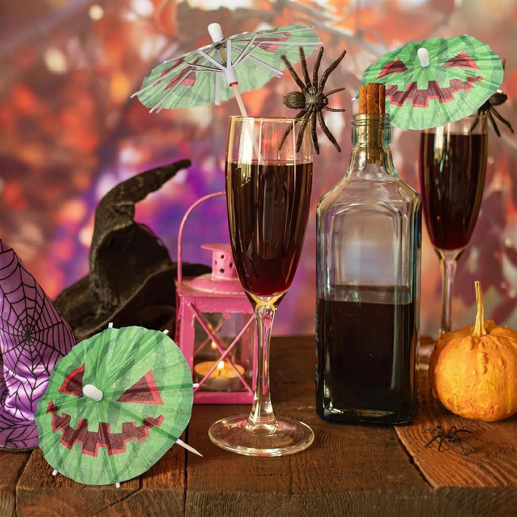100 Pcs Summer Halloween Cocktail Drink Umbrella, Watermelon Jack