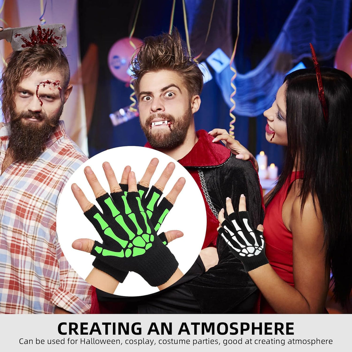 Skeleton Gloves Glow in the Dark Fingerless Halloween Costume Gloves