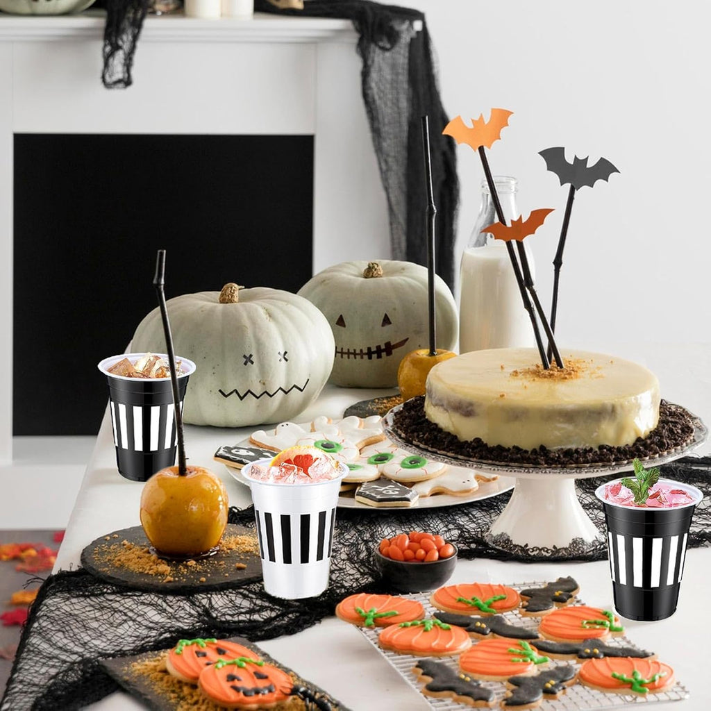 60 Pcs Halloween Party Cups Disposable Plastic 16Oz Cups, Strips