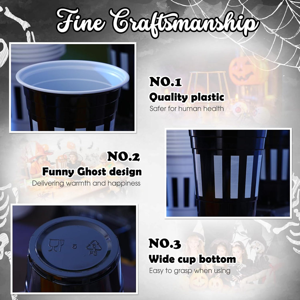 60 Pcs Halloween Party Cups Disposable Plastic 16Oz Cups, Strips