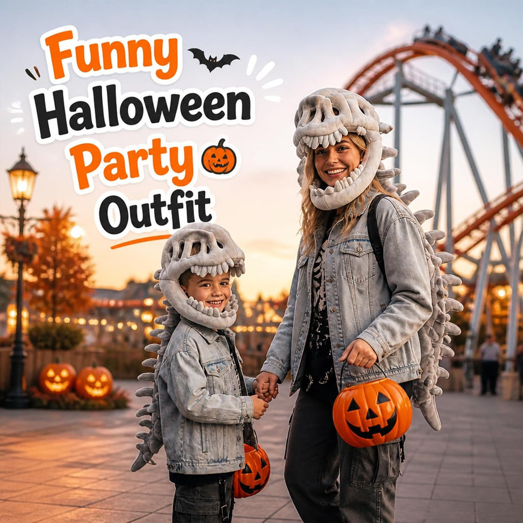 Realistic Dinosaur Skeleton Costume Set, 3D Plush Dino-Saur Skeletons Costume Set, for Halloween and Everyday Wear