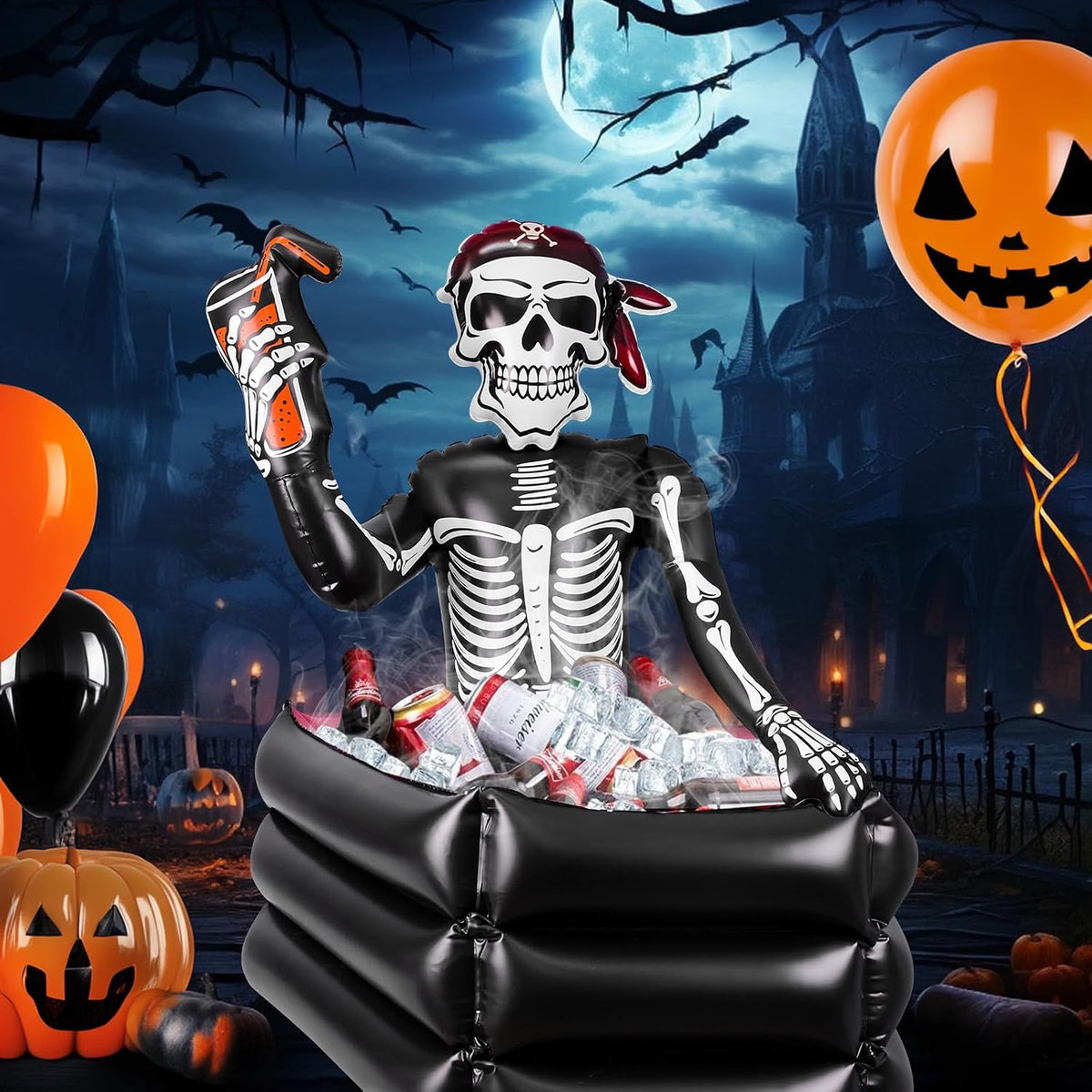 39 Inch Halloween Inflatable Decorations Skeleton Drink Cooler