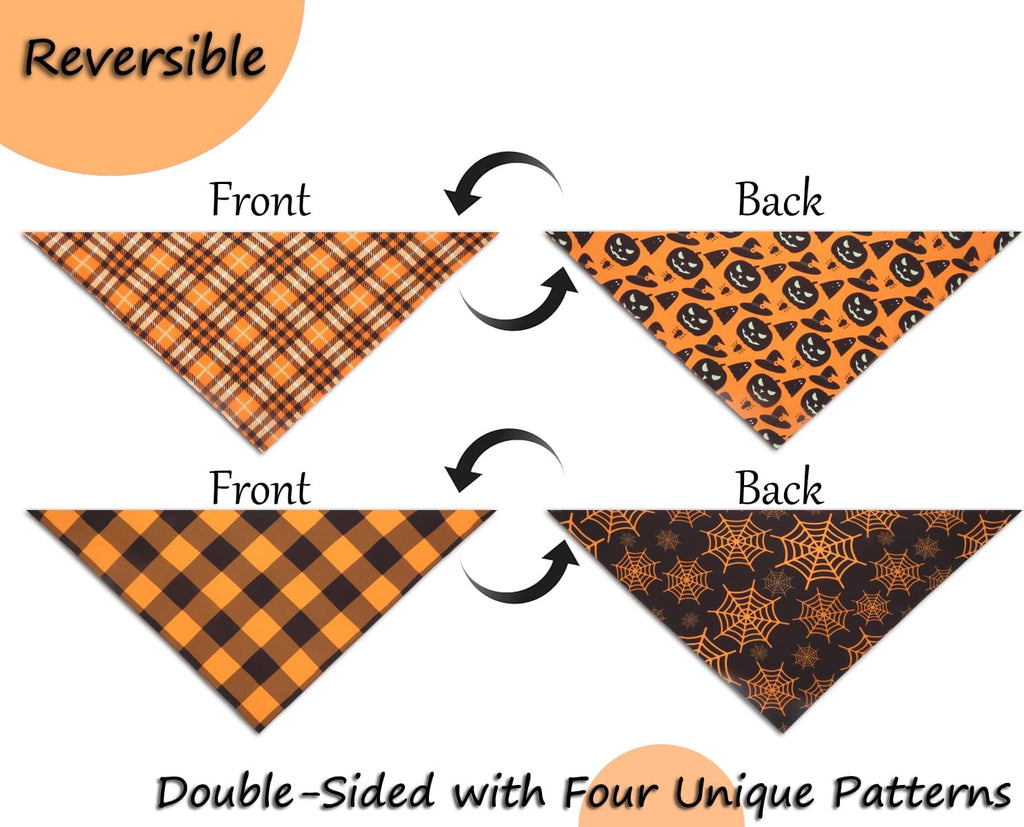 Fall Dog Bandanas 2PCS Halloween Pumpkin Spider Web Xlarge Dogs