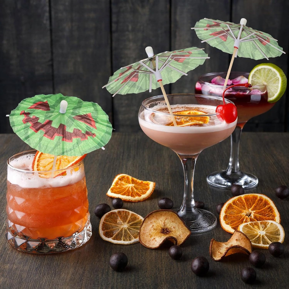 100 Pcs Summer Halloween Cocktail Drink Umbrella, Watermelon Jack