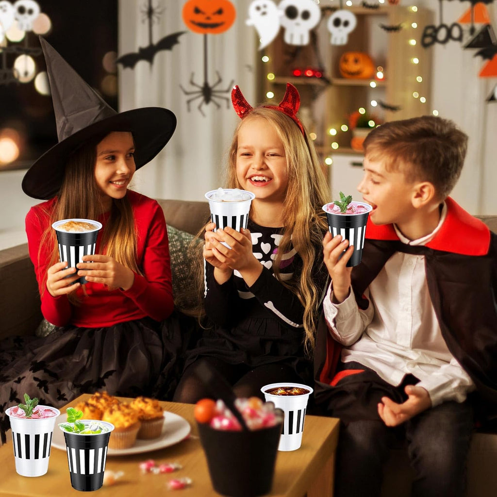 60 Pcs Halloween Party Cups Disposable Plastic 16Oz Cups, Strips