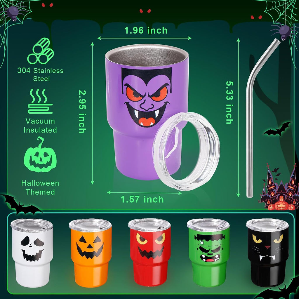 6 Pack 3 Oz Halloween Shot Glasses Mini Tumblers with Straw and Lid