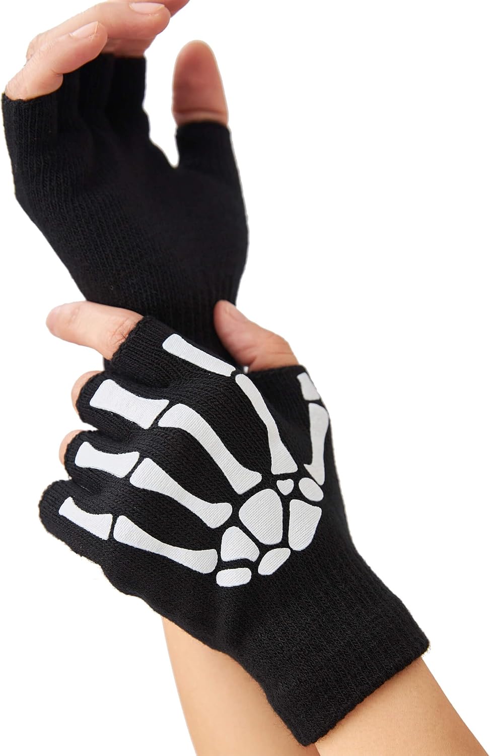 Skeleton Gloves Glow in the Dark Fingerless Halloween Costume Gloves