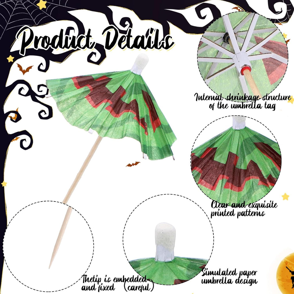 100 Pcs Summer Halloween Cocktail Drink Umbrella, Watermelon Jack