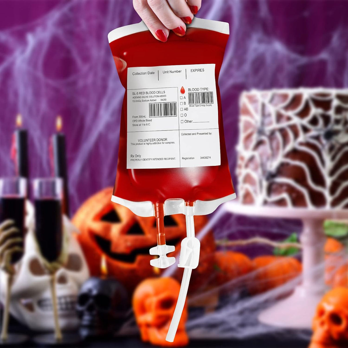 100 Pack Halloween Blood Bags for Drinks, Blood IV Bags Reusable Pouches