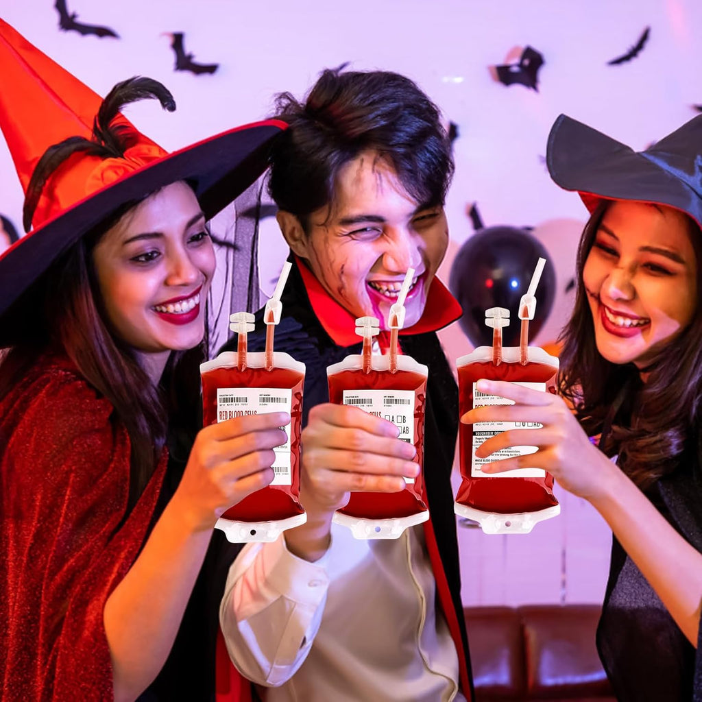 20 Pack Halloween Blood Bags for Drinks, Fake Blood Drink Pouches Reusable Juice Drink IV Bag for Vampire Party Theme Party Halloween Decoration