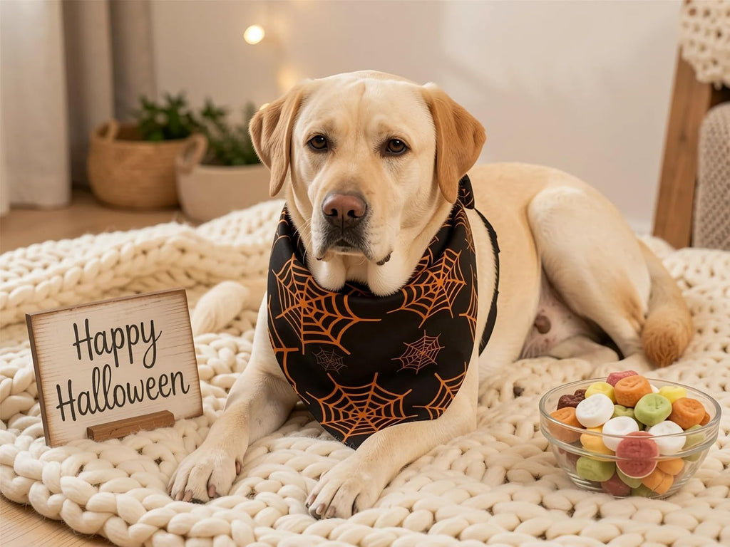 Fall Dog Bandanas 2PCS Halloween Pumpkin Spider Web Xlarge Dogs
