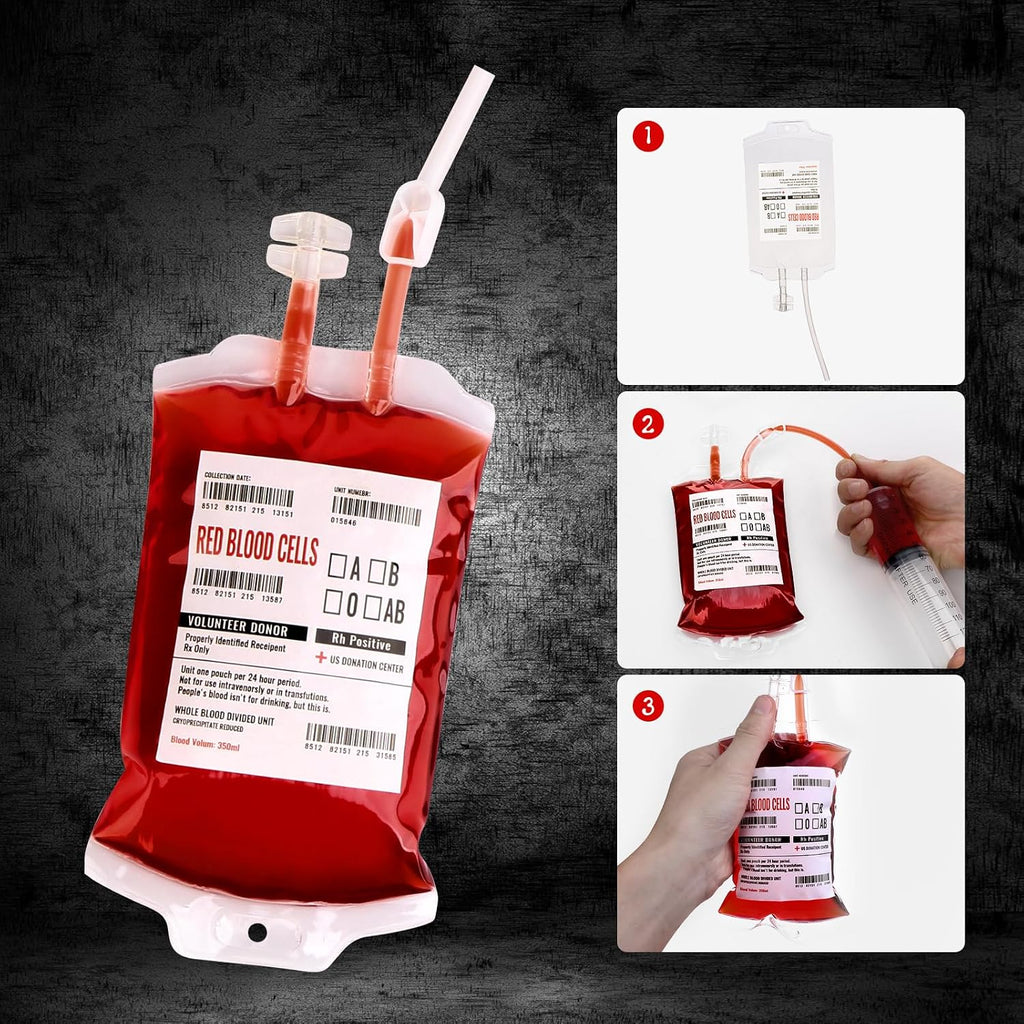 20 Pack Halloween Blood Bags for Drinks, Fake Blood Drink Pouches Reusable Juice Drink IV Bag for Vampire Party Theme Party Halloween Decoration