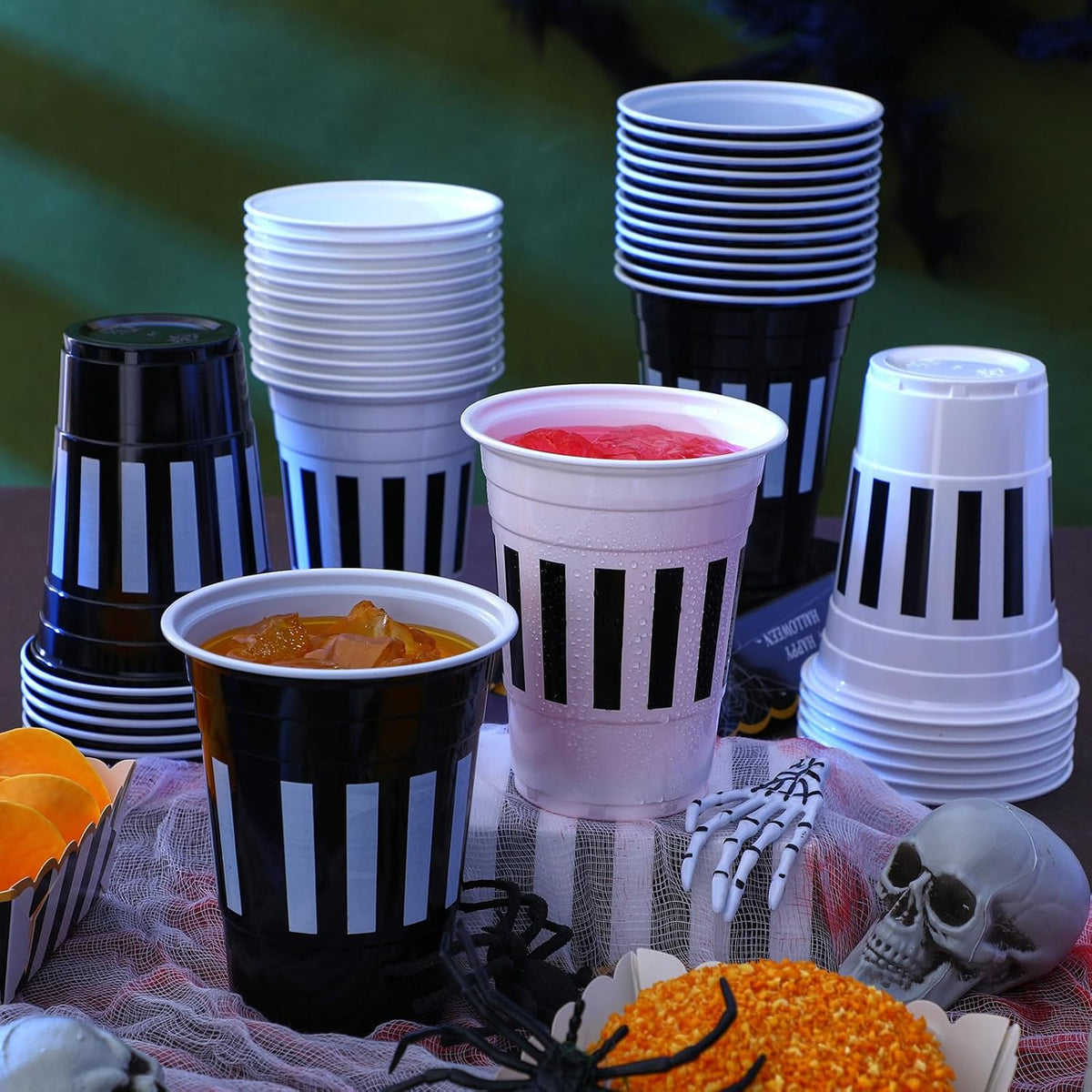 60 Pcs Halloween Party Cups Disposable Plastic 16Oz Cups, Strips