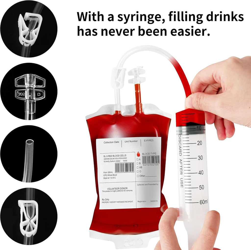 100 Pack Halloween Blood Bags for Drinks, Blood IV Bags Reusable Pouches