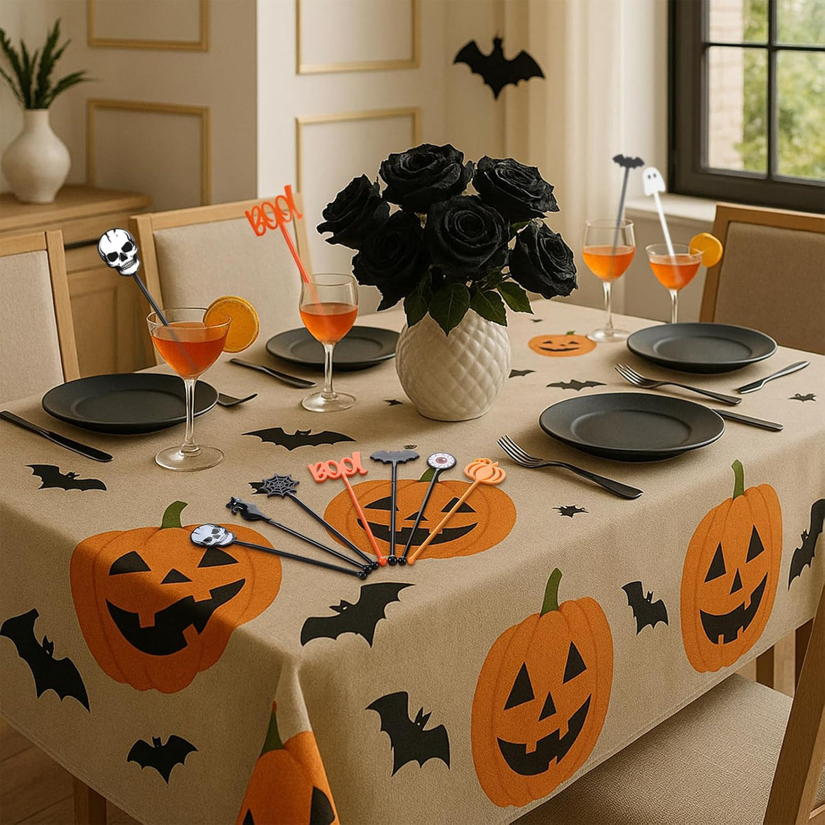 120 Pcs Halloween Swizzle Sticks Skulls Pumpkins Ghosts Plastic