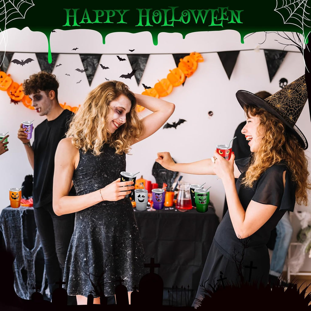 6 Pack 3 Oz Halloween Shot Glasses Mini Tumblers with Straw and Lid