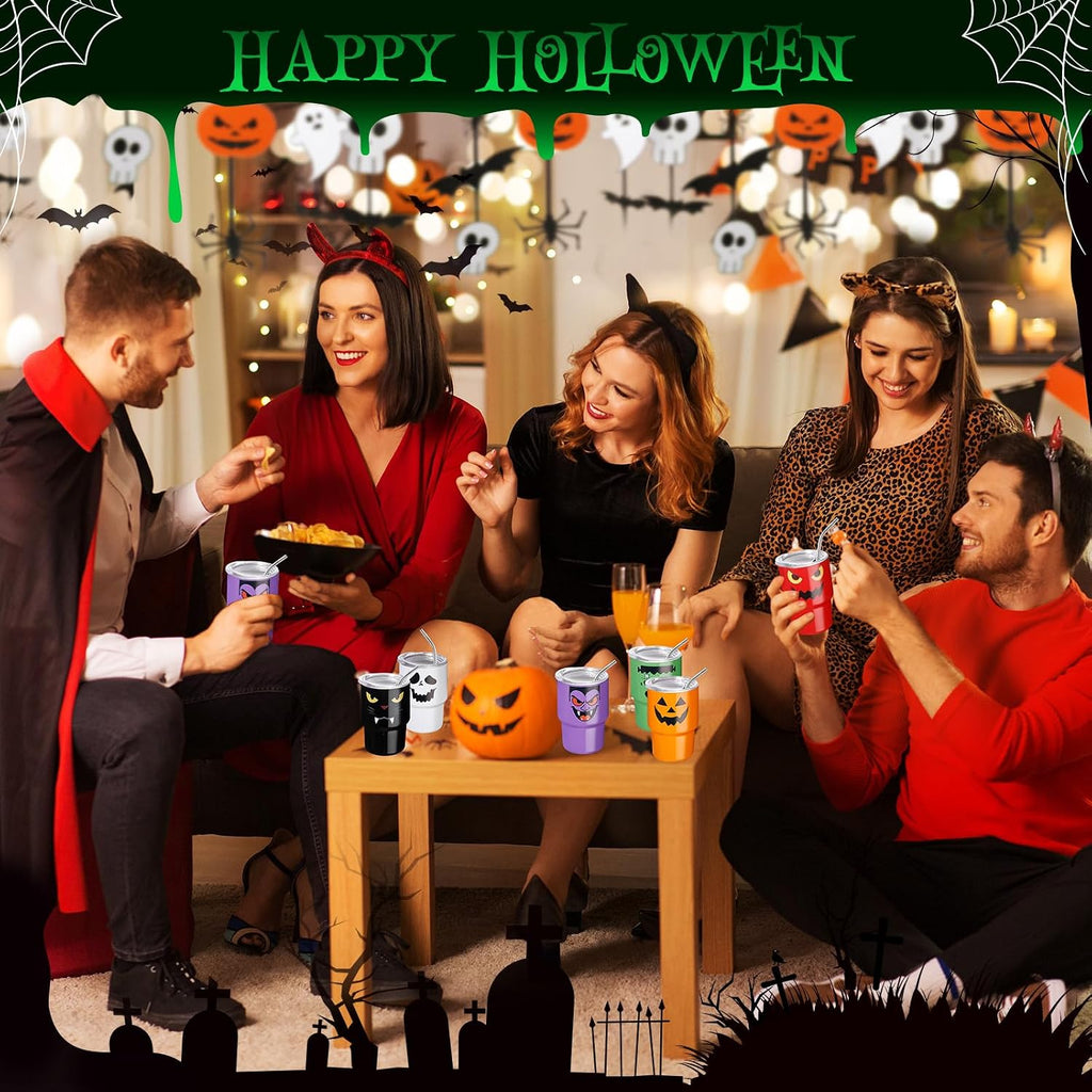 6 Pack 3 Oz Halloween Shot Glasses Mini Tumblers with Straw and Lid