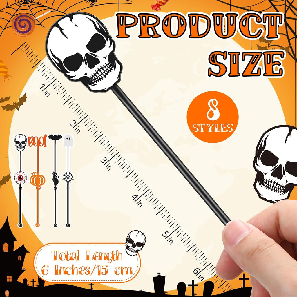 120 Pcs Halloween Swizzle Sticks Skulls Pumpkins Ghosts Plastic