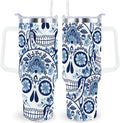 Goth Gifts Goth Tumbler Halloween Tumbler 40 Oz Sugar Skull Gifts Cup for Women Men Spooky Skeleton Travel Mug with Handle Lid and Straw