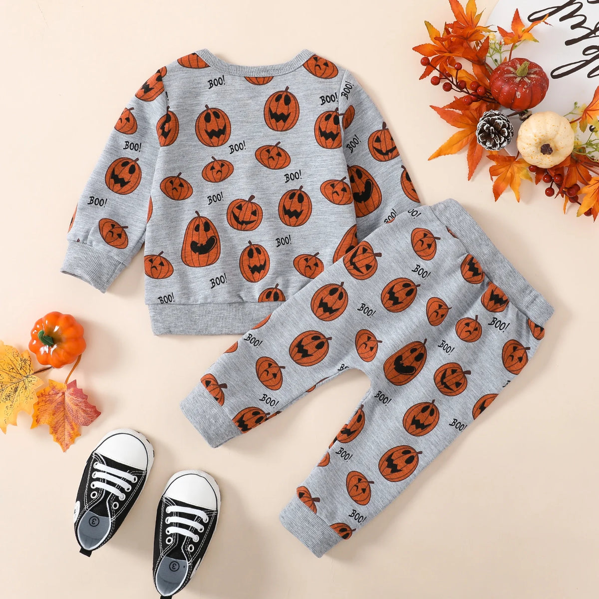 Baby Halloween Clothes Outfits Toddler Boy Girl Cute Pumpkin Crew Neck Long Sleeve Sweatshirt Tops Pants Set for 4-5T