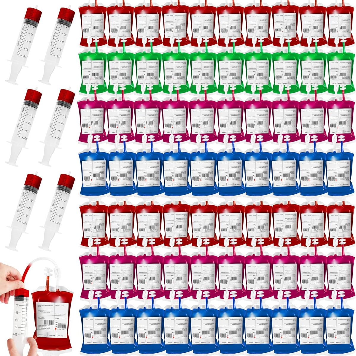 100 Pack Halloween Blood Bags for Drinks, Blood IV Bags Reusable Pouches