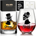 Skull Bride & Groom Wine Glass for Couples – Till Death Do Us Part Romantic Present for Him and Her – Gothic Wedding Anniversary Engagement Gifts Set – Unique Gothic Wedding Decoration