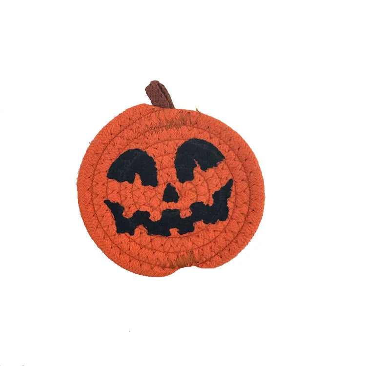 Creative Pumpkin Shaped Coasters Handwoven Absorbent Non-Slip Cup Mat Anti-Fouling Novelty Halloween Drink Pads