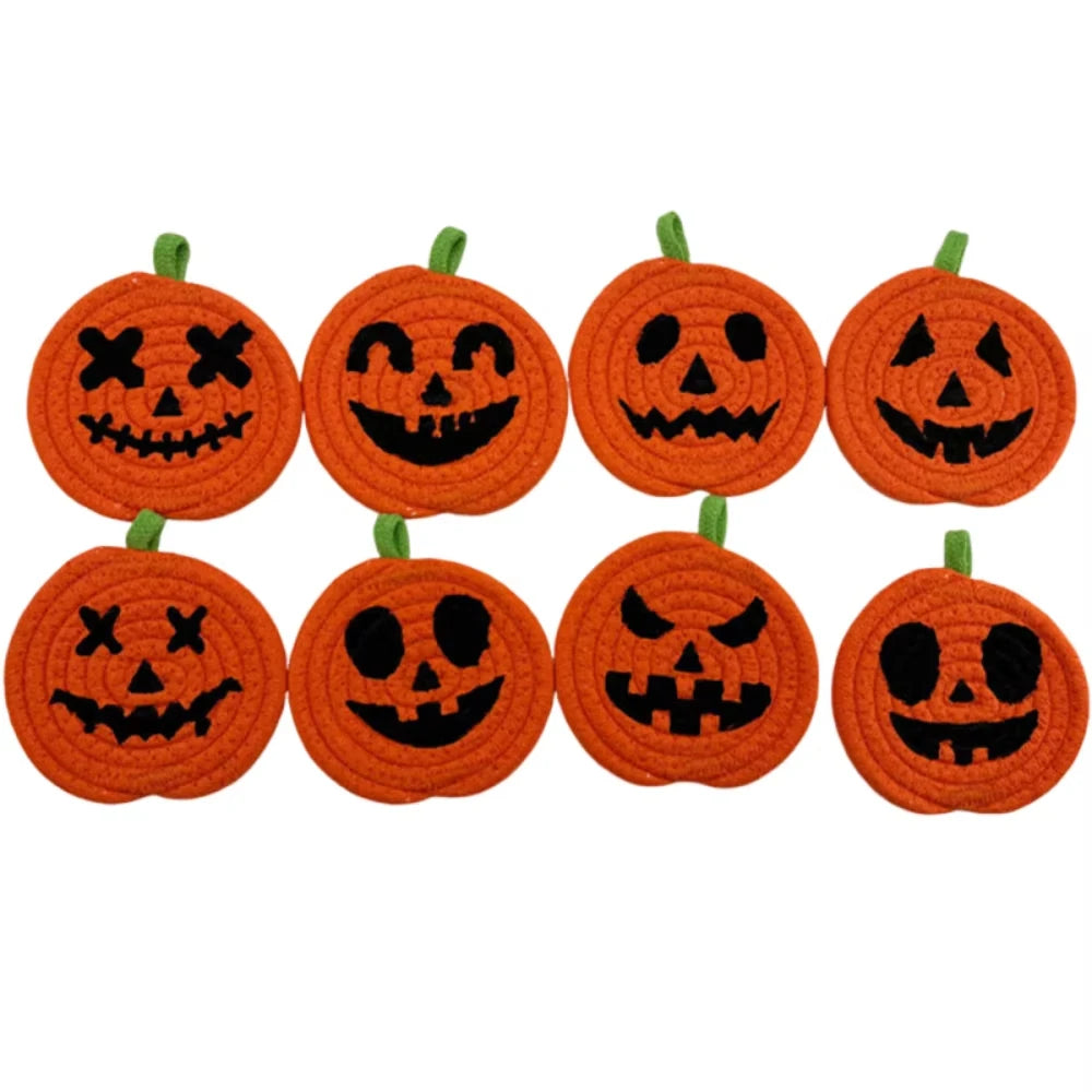 Creative Pumpkin Shaped Coasters Handwoven Absorbent Non-Slip Cup Mat Anti-Fouling Novelty Halloween Drink Pads