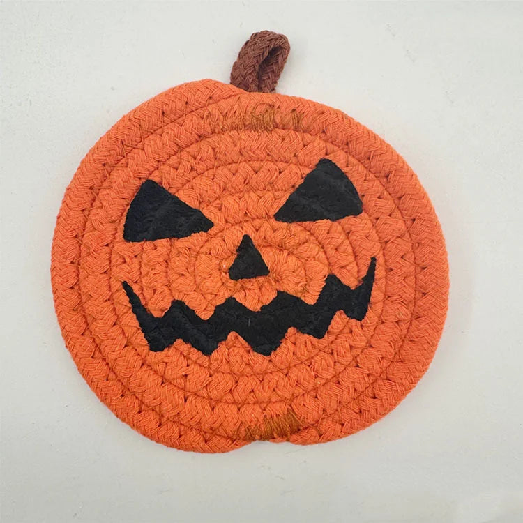 Creative Pumpkin Shaped Coasters Handwoven Absorbent Non-Slip Cup Mat Anti-Fouling Novelty Halloween Drink Pads