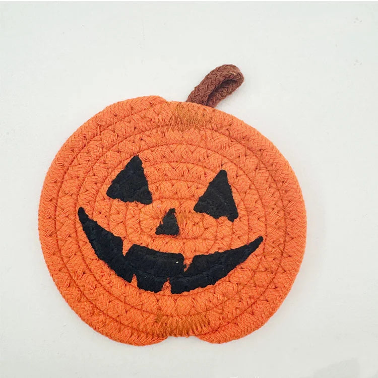 Creative Pumpkin Shaped Coasters Handwoven Absorbent Non-Slip Cup Mat Anti-Fouling Novelty Halloween Drink Pads