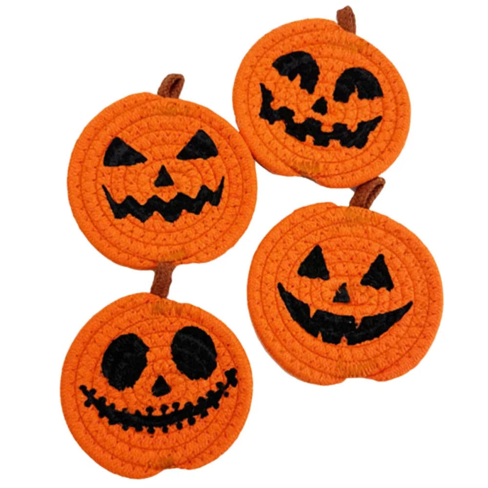 Creative Pumpkin Shaped Coasters Handwoven Absorbent Non-Slip Cup Mat Anti-Fouling Novelty Halloween Drink Pads