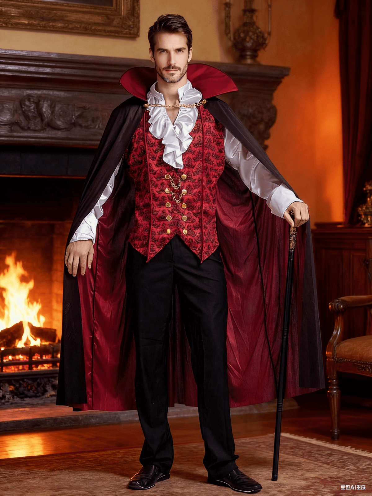 Halloween Vampire Costume Set for Adult Halloween Men'S Vampire Cape, Medieval Costume Party Fancy Dress-Up