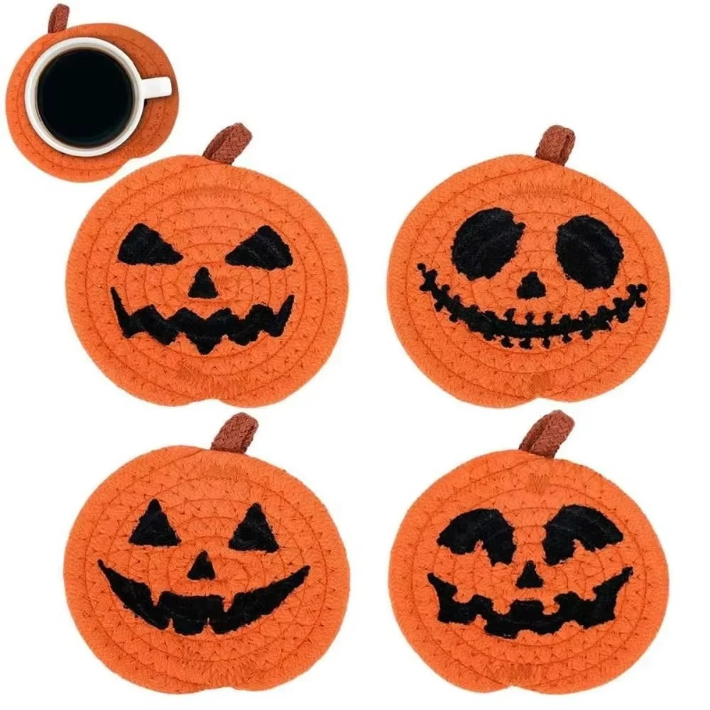 Creative Pumpkin Shaped Coasters Handwoven Absorbent Non-Slip Cup Mat Anti-Fouling Novelty Halloween Drink Pads