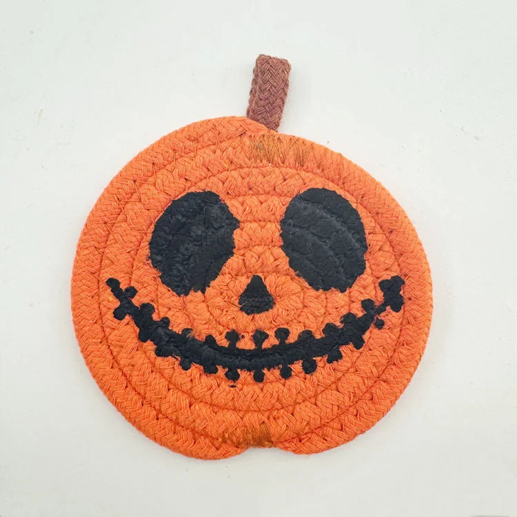 Creative Pumpkin Shaped Coasters Handwoven Absorbent Non-Slip Cup Mat Anti-Fouling Novelty Halloween Drink Pads