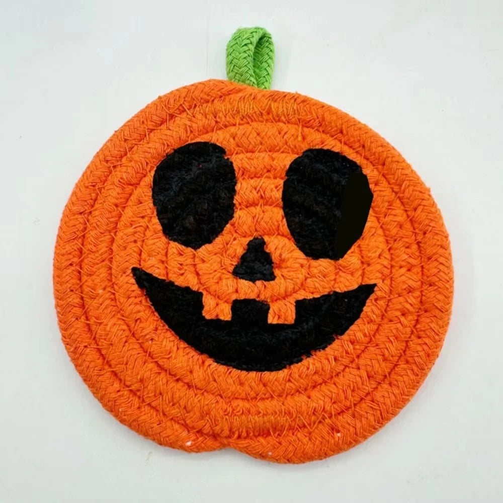 Creative Pumpkin Shaped Coasters Handwoven Absorbent Non-Slip Cup Mat Anti-Fouling Novelty Halloween Drink Pads