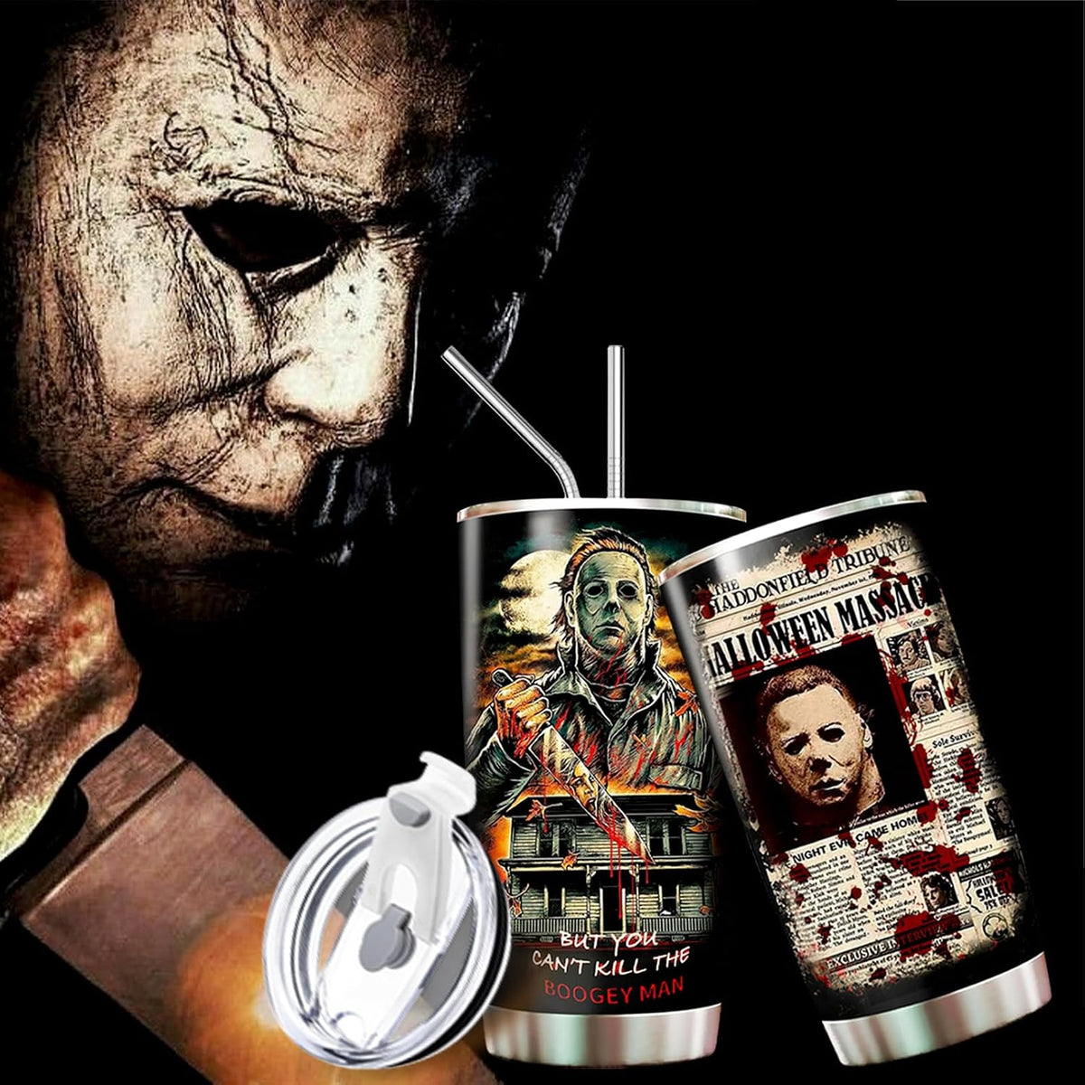 Horror Tumbler with Lid and Straw - Gift for Men, Women Who Love a Good Scare - Valentines Day Coffee Cup - Gifts for Friend on Birthday, Anniversary - Valentines Decorations - Horror Tumbler 20 Oz