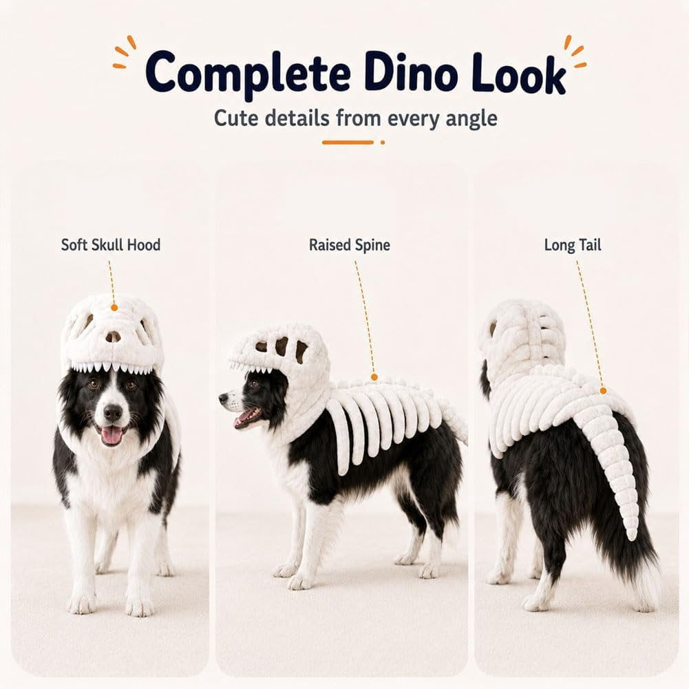 Dog Dinosaur Costume, Glow in the Dark Dinosaur Halloween Costume for Dogs 35Inch