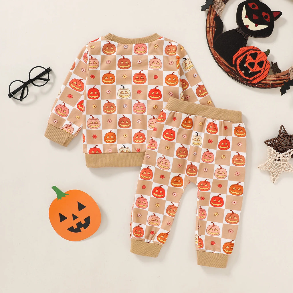 Baby Halloween Clothes Outfits Toddler Boy Girl Cute Pumpkin Crew Neck Long Sleeve Sweatshirt Tops Pants Set for 18-24 Months