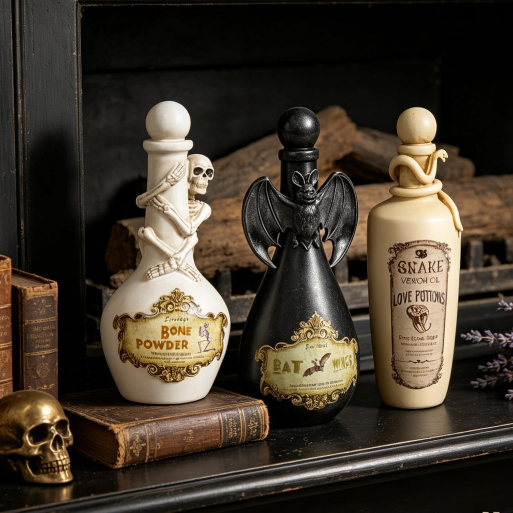 Halloween Potion Bottles, White Resin Skeleton Décor