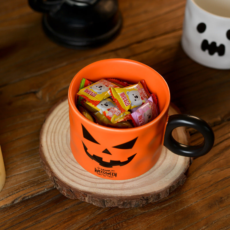 Pumpkin Ceramic Cup Party Favor Ceramic Cups with Handle Portable Cute Halloween Gift Mug Durable Halloween Party Supplies
