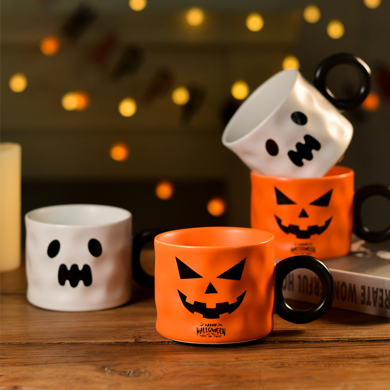 Pumpkin Ceramic Cup Party Favor Ceramic Cups with Handle Portable Cute Halloween Gift Mug Durable Halloween Party Supplies