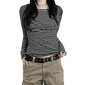 Y2K Grunge T-Shirts Women Fairy Gothic Crop Tops Teen Girl Vintage Long Sleeve Aesthetic Tees 90S Emo Harajuku Halloween Clothes